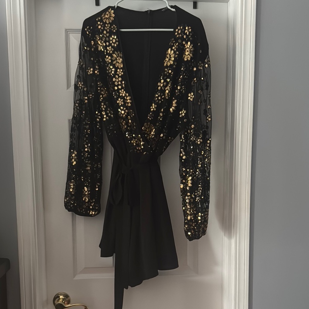 Black and Gold Embellished Short Romper
